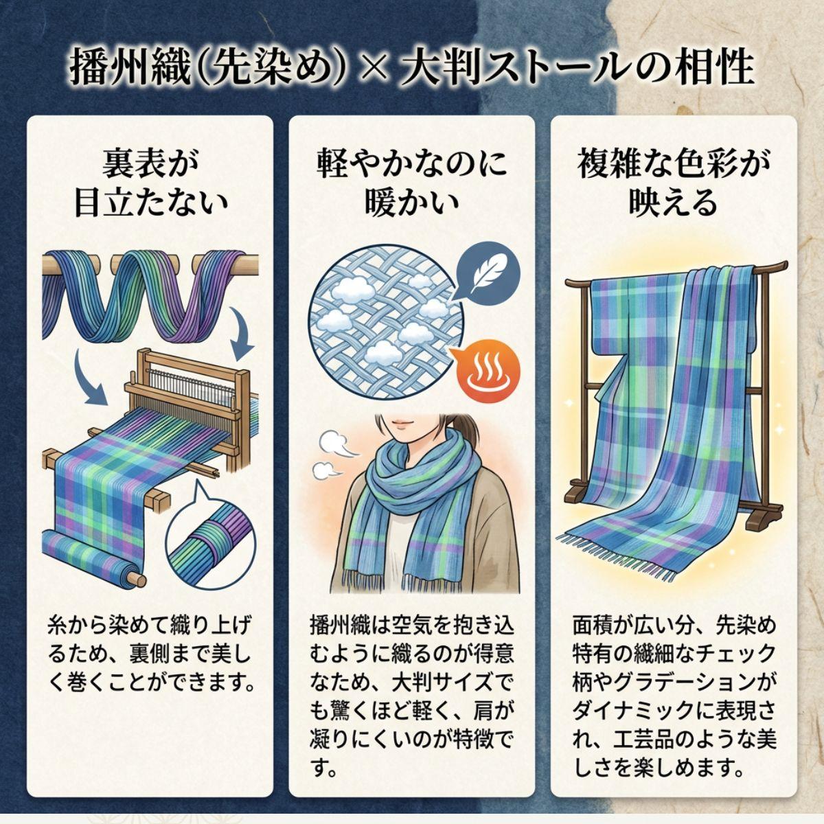 【播州織 橋本裕司織布】 大判ストール MS9-3001EC エクリュ [1342]
