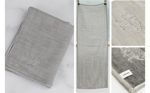 [こなゆき] 3重ガーゼフェイスタオル ブラック キツネ柄(ワンポイント) 雪夜 [1170]