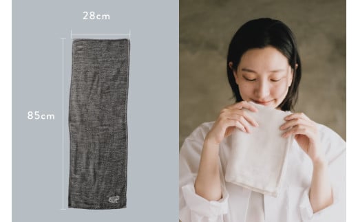 	[こなゆき] 3重ガーゼフェイスタオル ブラック キツネ柄(ワンポイント) 雪夜 [1170]