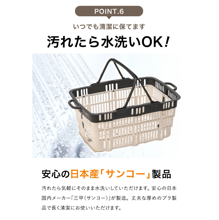 ★SNSで話題★【折りたためる】ニューバスケット（グレー×ホワイト）014SK03N.／折りたたみ バスケット ハンドル付き かご 収納 おしゃれ プラスチック 持ち手 アウトドア 小物収納 洗える 折りたためる 買い物カゴ コンテナ ボックス コンパクト 積み重ね 整理 スタッキング アウトドア DIY 工具 サンコー