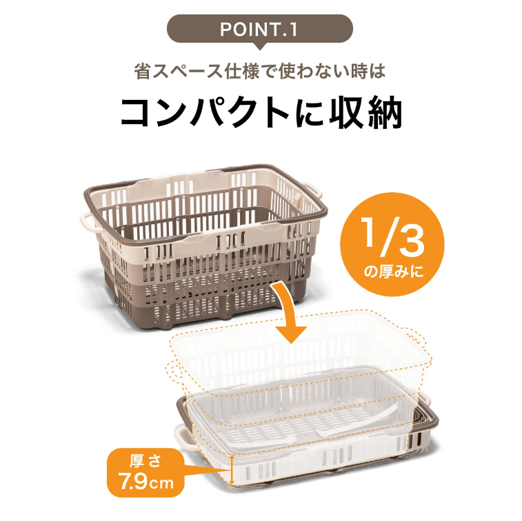 ★SNSで話題★【折りたためる】ニューバスケット（グレー×ホワイト）014SK03N.／折りたたみ バスケット ハンドル付き かご 収納 おしゃれ プラスチック 持ち手 アウトドア 小物収納 洗える 折りたためる 買い物カゴ コンテナ ボックス コンパクト 積み重ね 整理 スタッキング アウトドア DIY 工具 サンコー