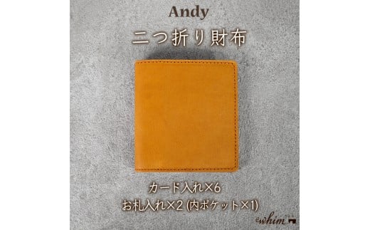 二つ折り財布 Andy 日本製 革製品 本革 レザー 手作り キャメル
