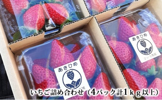 いちご詰め合わせ（4パック計1kg以上）贈答用 化粧箱入り  イチゴ 苺
