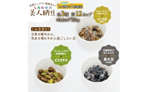 定期便 1か月間 2回お届け 計12パック しあわせの美人納豆　【 ピスタチオ / 黒大豆 / パンダ豆 】 3種6パックを隔週でお届け 自分へのご褒美 キレイをサポート 美容意識 健康食品 納豆 大豆