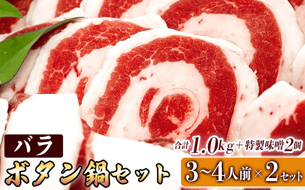 ボタン鍋セット 計1kg 3～4人前 （500g）×2 猪肉 （ロース・モモ・バラ） ボタン鍋味噌セット お歳暮 食べ比べ 小分け