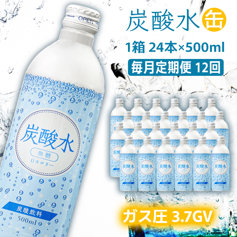 炭酸水 定期便 12ヶ月 500ml×24本 缶 ボトル缶 12回 お届け 定期 お楽しみ 兵庫県 福崎町 ソーダ おいしい水 ソーダ割 ドリンク ボトル 缶