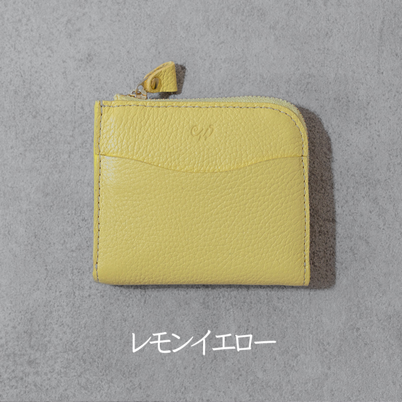本革 L字ファスナー ミニ財布 日本製 レザー 革製品 コンパクト 小銭入れ Liete WH-23 レモンイエロー
