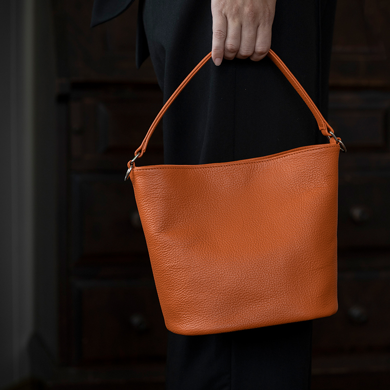 バケットバッグ Liete オレンジ 日本製 革製品 本革 レザー 手作り