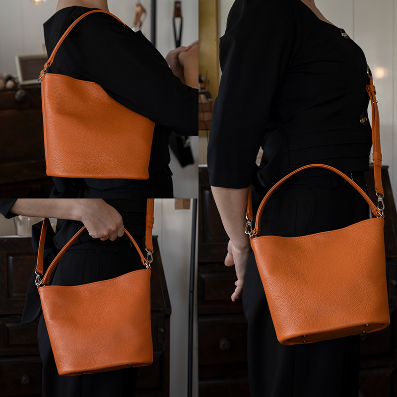 バケットバッグ Liete オレンジ 日本製 革製品 本革 レザー 手作り