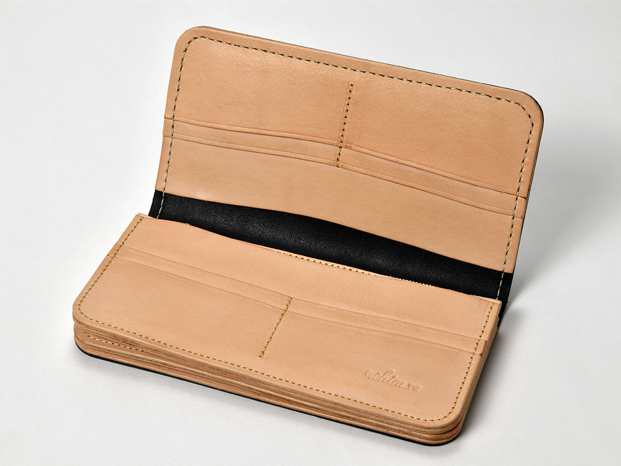 本革 手縫いウォレット日本製 レザー 革製品 高級 Bliss ピット鞣し WH-15 ブラックナチュラル