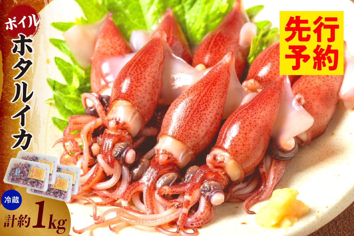【先行予約】【ほたるいか 鮮度抜群 ボイル 小分け 250g×4パック 1kg 酢味噌付 兵庫県産 冷蔵】令和8年3月以降順次発送予定 生ほたるいかを水揚げ後すぐにボイル その日のうちに発送 新鮮さが際立ち 冷凍からの茹で上げとは艶が全く違います。熟練の職人が絶妙な塩加減で茹上げ。兵庫県はホタルイカ水揚げ日本一 いか 香美町 香住 しゃぶしゃぶ ふるさと納税 モリタ食品 10000円 10-14