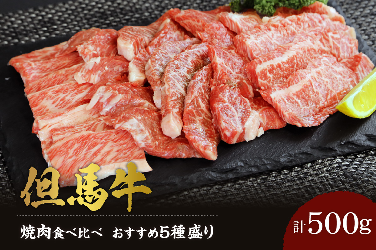 【但馬牛 焼肉食べ比べ おすすめ5種盛り 500g】冷凍 黒毛和牛 ルーツ 香美町 産地直送 国産 牛肉 ブランド 和牛 バーベキュー キャンプ ふるさと納税 おすすめ 返礼品 但馬 神戸 兵庫県 香美町 村岡 牛将 村岡ファームガーデン 02-18