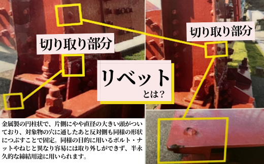 【余部鉄橋鋼材 リベット・オリジナルマグネット】  およそ1世紀にわたり日本海から吹き付ける風雪に耐えた「余部鉄橋」 部材(結合部分)を切り出して、ペーパーウエイトに加工 道の駅あまるべオリジナルグッズ 鉄道 置物 兵庫県 香美町 余部橋梁 21500円 23-03