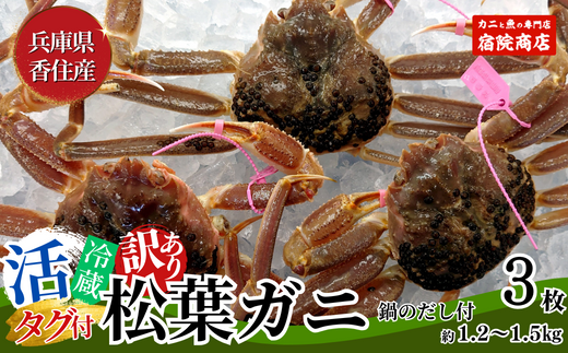 【先行予約】【訳あり 活松葉ガニ 生 3枚（計約1.2～1.5kg）冷蔵】 刺身 しゃぶしゃぶ 焼きガニ 鍋 カニ鍋 かにすき 脚 足 爪 身 肩 ランキング 大人気  兵庫県 香住 柴山 ズワイガニ  かに 宿院商店 53000円 33-26