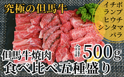 但馬牛 焼肉 食べ比べ五種盛 合計500g（イチボ100g ランプ100g ヒウチ100g シンタマ100g バラ100g）冷凍　発送目安：貴重な部位のためお届けに1〜2か月要する場合があります  02-18