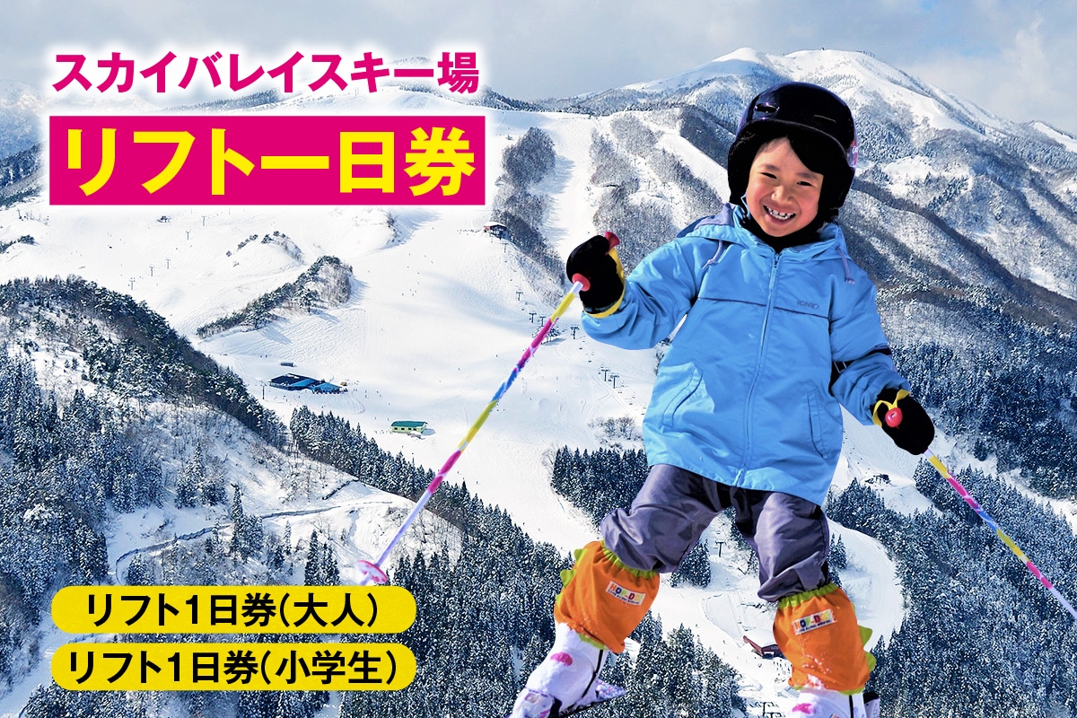 スカイバレイスキー場リフト1日券（大人＋小学生）スキーチケット 体験チケット リフト券 スキー スキーリフト券 1日券 お礼の品 スキー場 一日券 スノーボード スノボ 兵庫県 冬 旅行 イベント 有効期限 2025/26シーズン終了まで 兵庫県 香美町 村岡 ユースランド 18-03