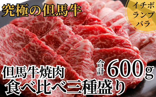 【但馬牛焼肉食べ比べ三種盛600g 冷凍 産地直送】　※貴重な部位のため、お届けに1〜2か月要します。イチボランプ バラ 盛り合わせ モモ 大人気 ふるさと納税 牛肉 ステーキ しゃぶしゃぶ すき焼き 焼肉 ブランド 和牛 兵庫県 但馬 神戸 香美町 村岡 但馬牛専門店 牛将 02-17　