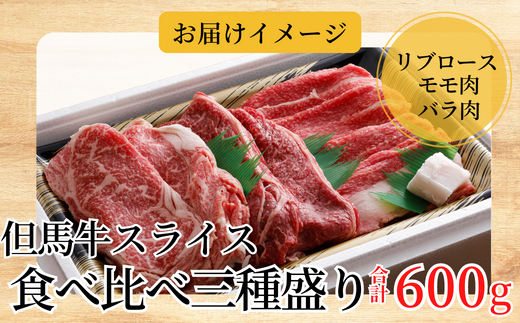 【但馬牛 スライス食べ比べ三種盛 合計600g リブロース200g もも肉200g バラ肉200g 冷凍 産地直送】※発送目安：入金確認後3週間以内で発送となります。配送日の指定はできません。黒毛和牛の最高峰である但馬牛の美味しい部位をスライスして詰め合わせ 牛肉 しゃぶしゃぶ すき焼き 焼肉 和牛 但馬 神戸 香美町 村岡 牛将 02-20