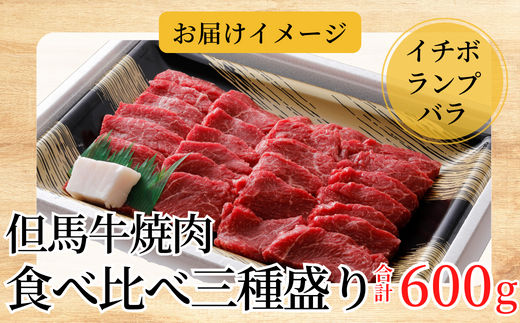 【但馬牛焼肉食べ比べ三種盛600g 冷凍 産地直送】　※貴重な部位のため、お届けに1〜2か月要します。イチボランプ バラ 盛り合わせ モモ 大人気 ふるさと納税 牛肉 ステーキ しゃぶしゃぶ すき焼き 焼肉 ブランド 和牛 兵庫県 但馬 神戸 香美町 村岡 但馬牛専門店 牛将 02-17　