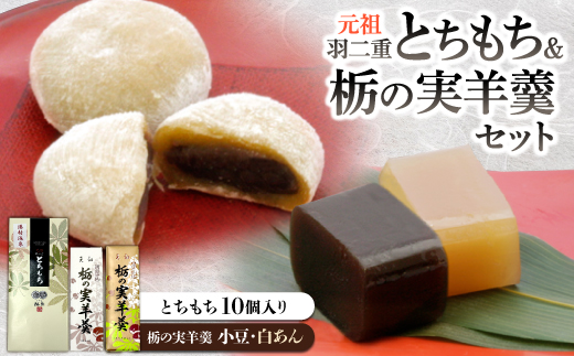 元祖羽二重とちもち10個入り+栃の実羊羹2本組(小豆・白あん)【1635394】