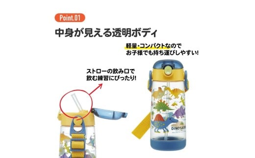 ワンプッシュストローボトル 480ml ディノサウルス　ピクチャ ＜スケーター skater〉 ディノサウルス 恐竜 ダイナソー 水筒 奈良県 奈良市 なら 5-111