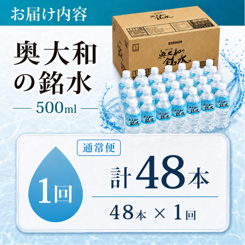 奥大和の銘水 500ml×48本（1箱24本入り×2箱） 水 美味しい水 月ヶ瀬の水 奥大和の銘水48本セット シリカ水 軟水 賞味期限2年 長期間保存可能 永伸商事株式会社