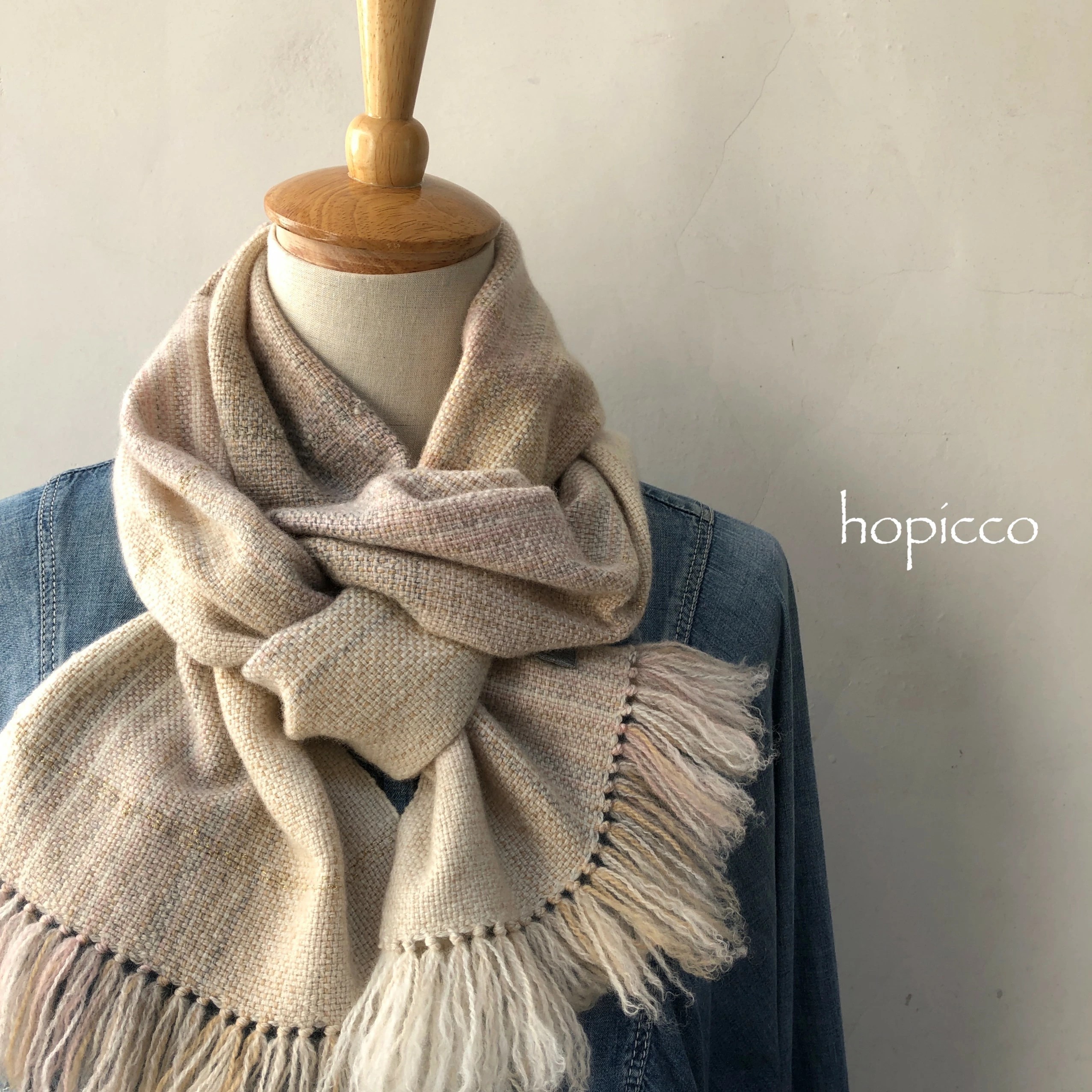 ストール（ベビーアルパカ）40cm×180cm 白ベージュ系 合同会社工藝舎 奈良県 奈良市 なら 100-015