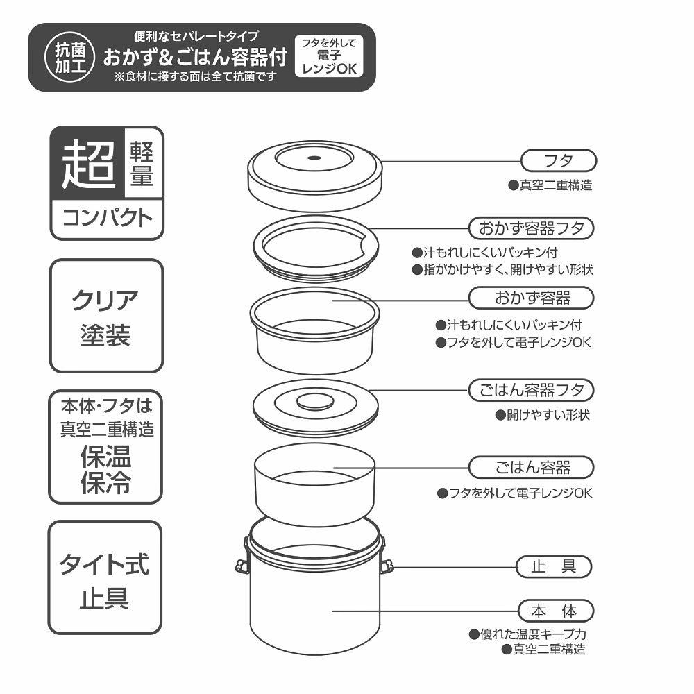 弁当箱 抗菌真空 ステンランチボックス （総容量 820ml） 〈スケーター株式会社〉抗菌 保温 弁当箱 真空 ステンレス ランチボックス セパレート設計 スケーター STLB3DXAG 552441 奈良県 奈良市 なら 14-019