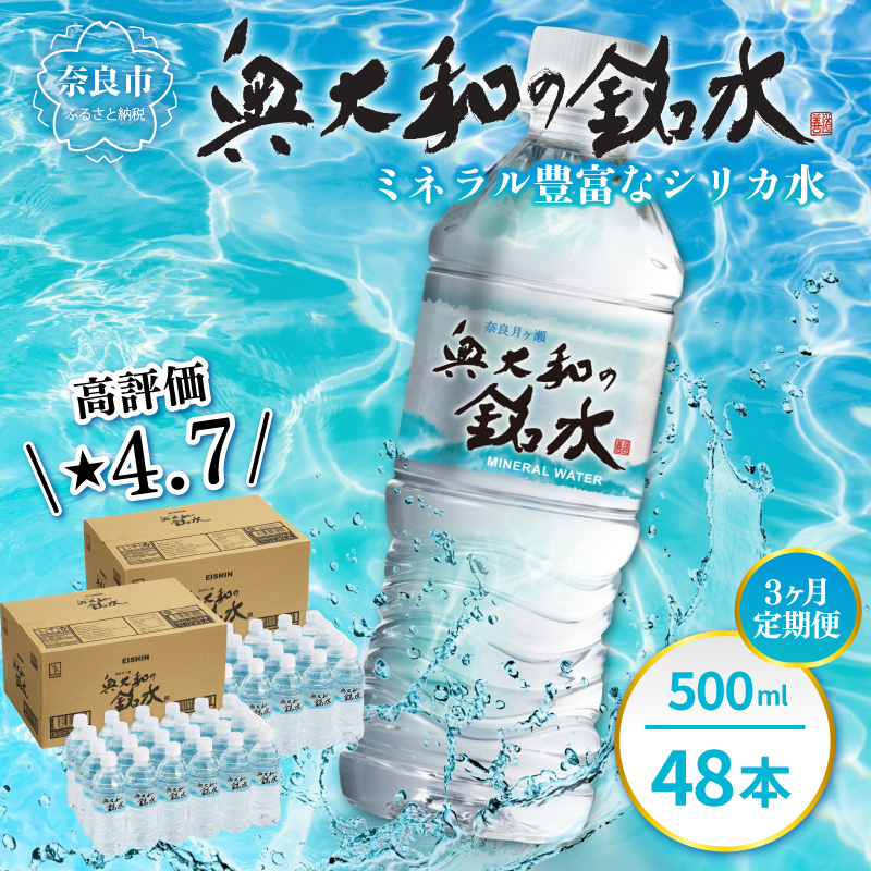 水 ミネラルウォーター【定期便3ヶ月】奥大和の銘水『500ml×48本（1箱24本入り×2箱）×3ヶ月』 シリカ水 軟水 賞味期限2年 長期間保存可能 天然水 飲料水 みず ミネラル 美容 備蓄 防災 長期保存 長期保存用 ミネラルウオーター 500ml 以上の返礼品 奈良県 奈良市 G-97