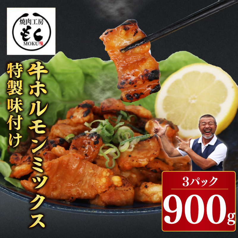 牛ホルモンMIX 900g 牛肉 味付け おいしい 小分け 個包装 冷凍 焼肉工房もく 5-025