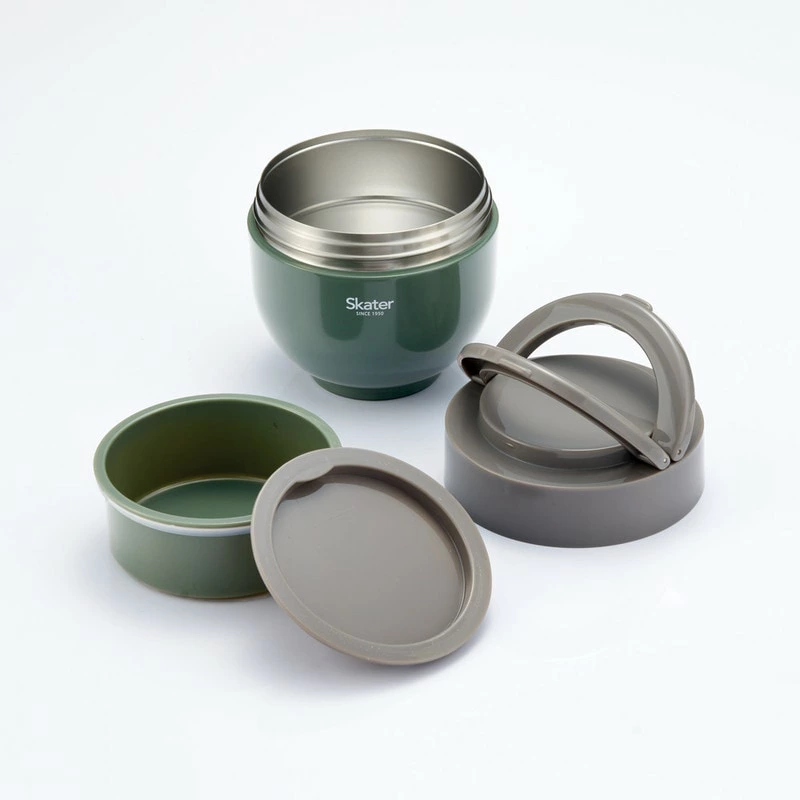 ランチジャー 弁当箱 「折りたたみハンドル付保温ジャー」 (グリーン) 容量 800ml ステンレス ２段 ハンドル付き 保温 保冷 丼 ジャー ランチ 温かい skater 折り畳み コンパクト スケーター株式会社 680205 奈良県 奈良市 なら 10-096