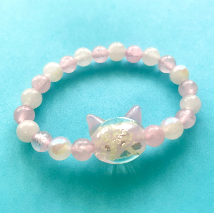 光る猫玉とローズクオーツのブレスレット（キッズサイズ）ジュエリー春日 奈良県 奈良市 なら jks003
