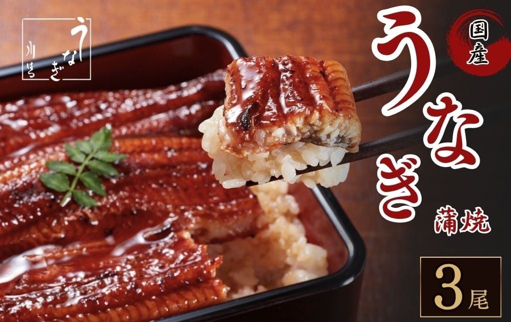 国産 うなぎの蒲焼 【3尾】 たれ付き 鰻 うなぎ 丑の日 魚 魚介 海鮮 肉厚 ジューシー かば焼き 蒲焼き うな重 ひつまぶし うな丼 どんぶり ごはん お米 年末年始 お取り寄せ ギフト プレゼント 贈り物 ご褒美 うなぎ川はら 奈良県 奈良市 なら 31-011