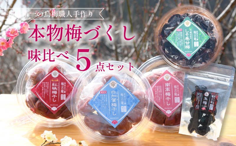 梅干し 梅づくし 5点セット 無添加 食べ比べ 梅 梅干し 南高梅 白加賀梅 紅映梅 うめ 梅干 漬物 漬け物 ご飯 白米 白飯 お弁当 おかず ご飯のお供 ごはんのお供 おつまみ おやつ お茶 梅茶 うばい 薬膳 お茶漬け 奈良県 奈良市