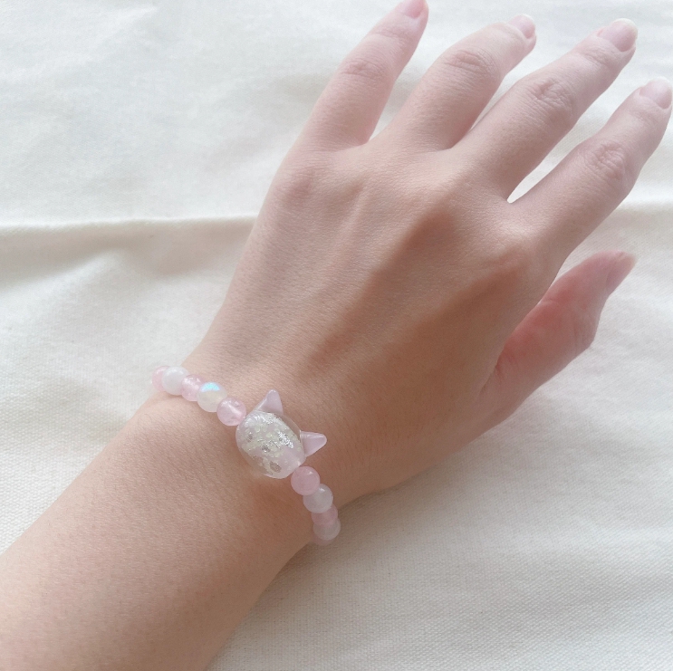 光る猫玉とローズクオーツのブレスレット（レディースサイズ） ジュエリー春日 奈良県 奈良市 なら 10-211