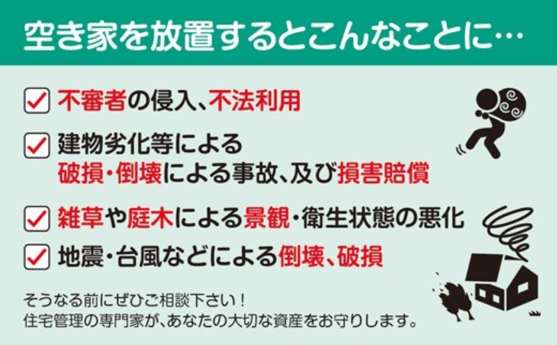 空き家の管理・見回り（屋外+室内）年間12回の安心巡回プラン 不動産コンサルティングマスター 古民家鑑定士 建築士 ホームインスペクター 建物外部目視点検 郵便受け・庭木の確認 管理看板の設置 全室換気 通水 奈良県 大和郡山市 送料無料