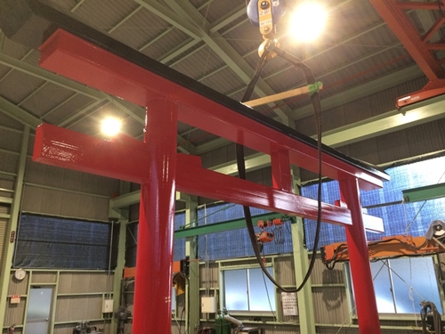 鋼製大鳥居 間口(約)幅7.5ｍ×間口(約)高さ7.0ｍ／植平工業 200年 耐久 オプション 施工 神紋 神額 銘板 亀腹石 しめ縄 奈良県 宇陀市