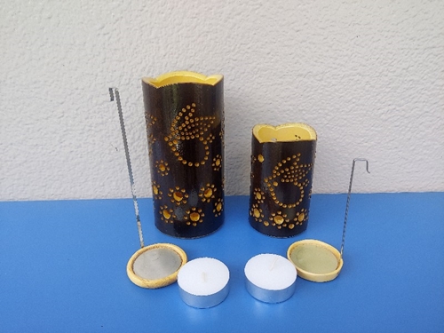 竹製キャンドル ホルダー ウサギセット ＵＷ-1 (表皮焦がしタイプ)／竹あかり 天然素材 癒し 環境保全 おうち時間 キャンプ