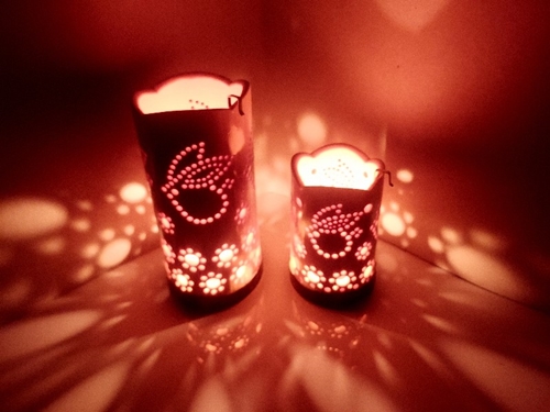 竹製キャンドル ホルダー ウサギセット ＵＷ-1 (表皮焦がしタイプ)／竹あかり 天然素材 癒し 環境保全 おうち時間 キャンプ