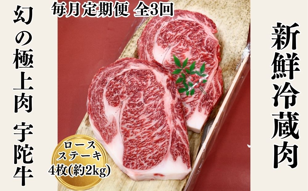 毎月定期便全3回 名産 認定肉 宇陀牛 国産 黒毛和牛 特選 ロース 厚切 ステーキ 4枚 計2kg / 山繁 ふるさと納税 牛肉 焼肉 人気 寄付 ランキング おすすめ グルメ 肉 返礼品 送料無料