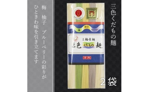 三輪素麺 三色くだもの麺 個包装 250g 2袋 (50g×5束) ／ 芳岡 柚子 梅 ブルーベリー 果物 ゆず ウメ 手延べ そうめん 職人の技 奈良県 宇陀市 父の日 母の日 引越し 贈答