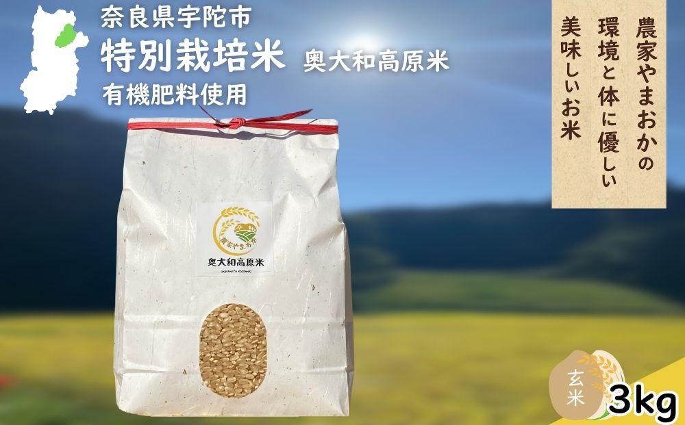 特別栽培米 ＜令和7年産 玄米 3kg＞ / ふるさと納税 栽培期間中農薬不使用 米 お米 こめ コメ 国産 新米 玄米 農家やまおか 奈良県 宇陀市