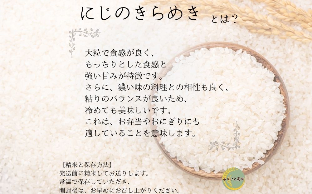 定期便2ヶ月 10月頭〜発送 にじのきらめき あかひと米 5kg／ あかひと農園 米 白米 精米 令和6年産 R6 2024年産 奈良県 宇陀市 ふるさと納税 送料無料 白米 新米