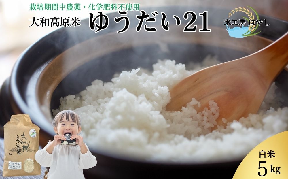 ＜先行予約＞令和7年宇陀市産 ゆうだい21 白米5kg 栽培期間中無農薬・無化学肥料米 11月上旬〜出荷予定 / ふるさと納税 米 こめ お米 お取り寄せ 美味しい ブランド オススメ 大和高原米 精米済 奈良 宇陀 新米 白米 ゆうだい21 米工房はやし