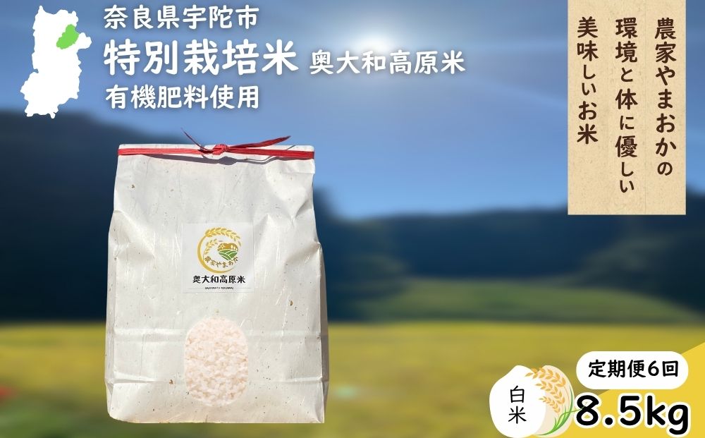 【定期便6回】特別栽培米 ＜令和7年産 白米 8.5kg＞ / ふるさと納税 栽培期間中農薬不使用 米 お米 こめ コメ 国産 新米 玄米 農家やまおか 奈良県 宇陀市