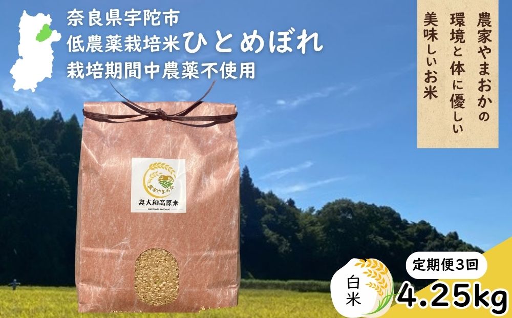 【定期便3回】ひとめぼれ 低農薬栽培＜令和7年産 白米 4.25kg ＞ / ふるさと納税 低農薬 米 お米 こめ コメ 国産 新米 玄米 一等米 農家やまおか 奈良県 宇陀市