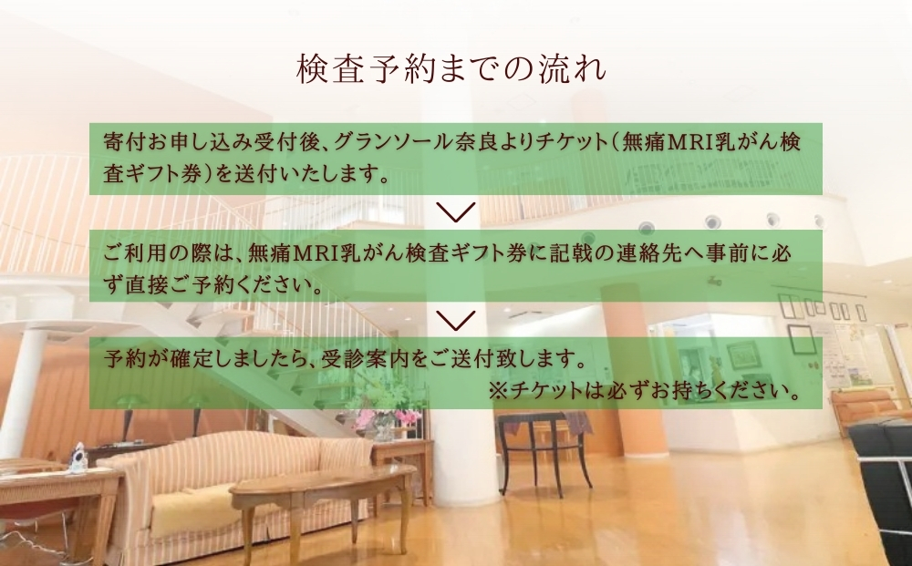 グランソール奈良 無痛MRI乳がん検査 1名様分／ 検診 婦人科検診 検査 乳がん 無痛 MRI 母の日 敬老の日 ギフト プレゼント 奈良県 宇陀市 ふるさと納税
