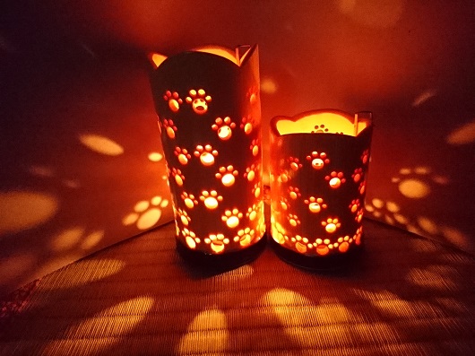 竹製キャンドルホルダー 肉球セットＮ-2 (表皮剥ぎタイプ)／竹あかり 癒し おうち時間 キャンプ