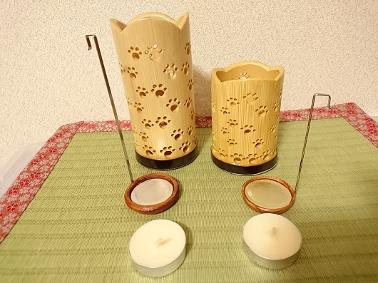 竹製キャンドルホルダー 肉球セットＮ-2 (表皮剥ぎタイプ)／竹あかり 癒し おうち時間 キャンプ