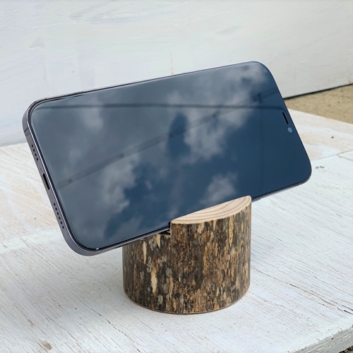 森の丸太スタンド 「SABI」 スマホスタンドとエコバッグセット／ヒノキ 錆丸太 ギフト カバー無し推奨 テレワーク 低炭素 間伐材 侘び寂 丸太仕上げ 天然素材 木製 おしゃれ MORITO 森庄銘木 奈良県 宇陀市 送料無料 ふるさと納税